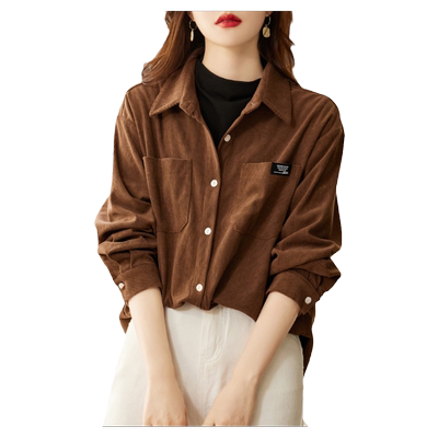初影通勤加厚中长款灯芯绒衬衫