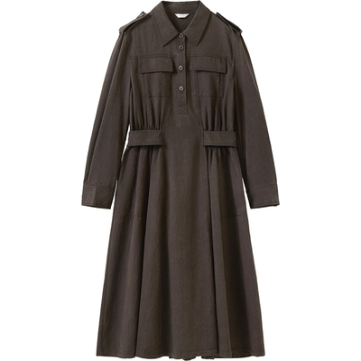 播商场同款工装风长袖翻领连衣裙女25秋季新款收腰长裙BDS3LD4644