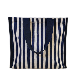 拉链帆布包女上班族手拎包大容量条纹单肩手提袋子外出时尚购物袋