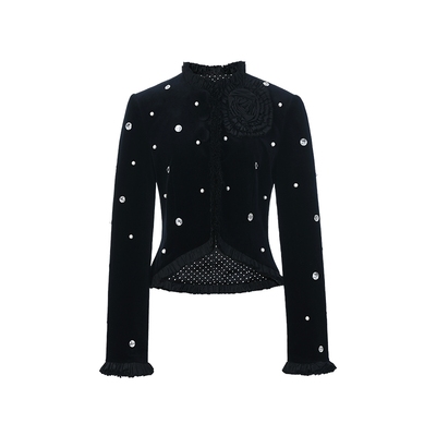 【吴宣仪同款】lefame拉飞姆2026春季钉珠短款宫廷风掐腰外套