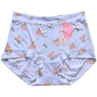 彩田32633冰丝印花中高腰包臀无痕弹力腰边大码石墨烯抑菌女内裤
