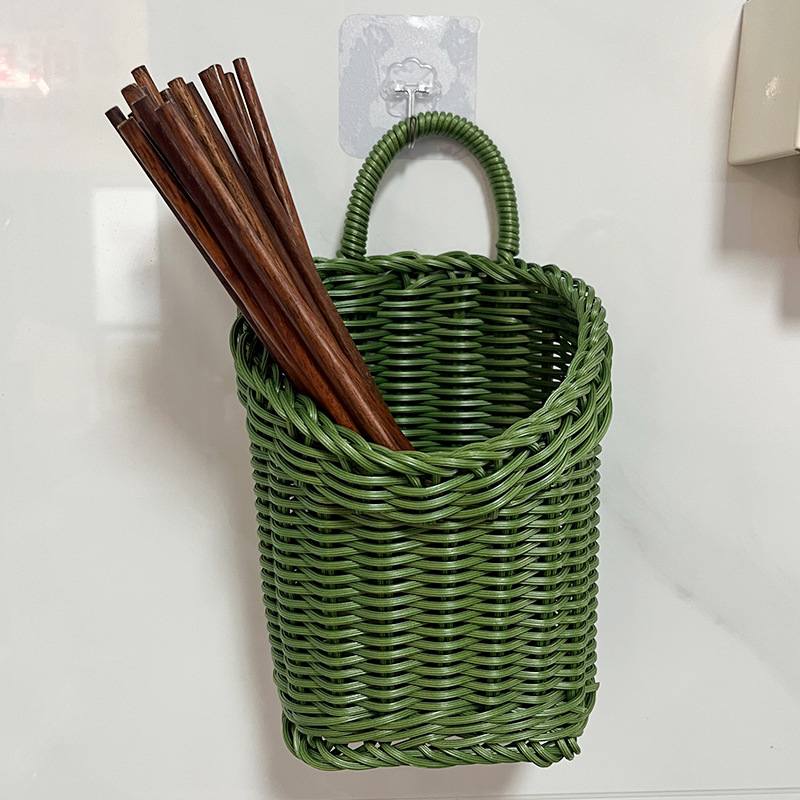 仿藤编织厨房葱姜蒜壁挂物墙上浴室用品筐篮厨具挂篮置卫生间收纳