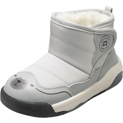 牧童男童女童卡通皮面加绒雪地靴