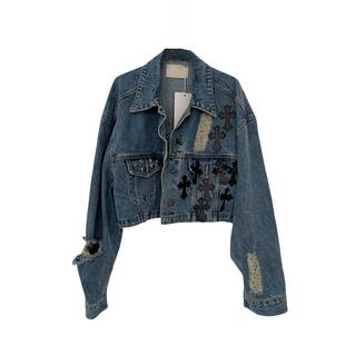 设计街头风复古做旧十字架牛仔外套女2025春宽松显瘦短款夹克上衣