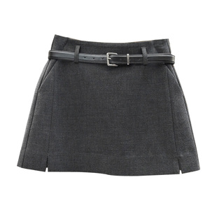 XIBEIERXIXI高腰短裙女2025秋冬前开叉A字包臀裙防走光显瘦半身裙