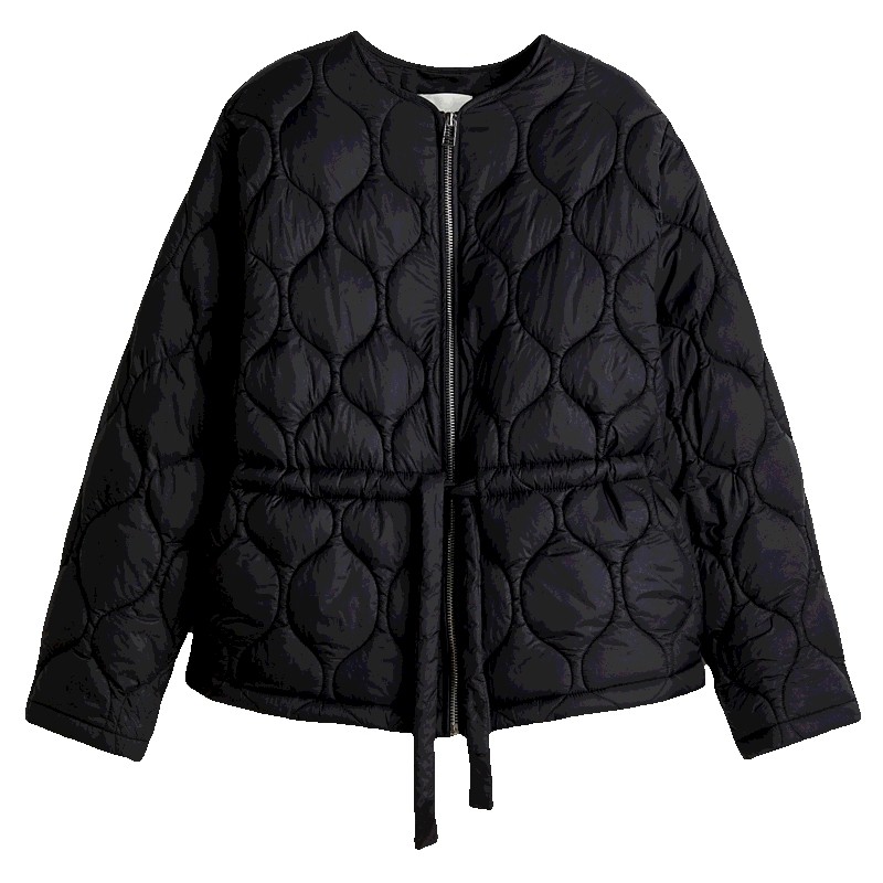 HM女装棉服2025年冬季新款收腰酒拉链绗缝尼龙菱格纹棉服1266931