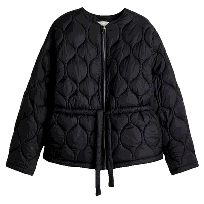 HM女装棉服2025年秋冬新款收腰酒红色拉链绗缝尼龙外套1266931