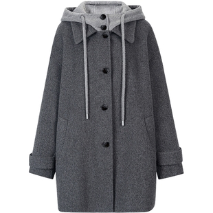 衣香丽影100%全羊毛连帽大衣女2025年冬装新款小个子双面呢子外套