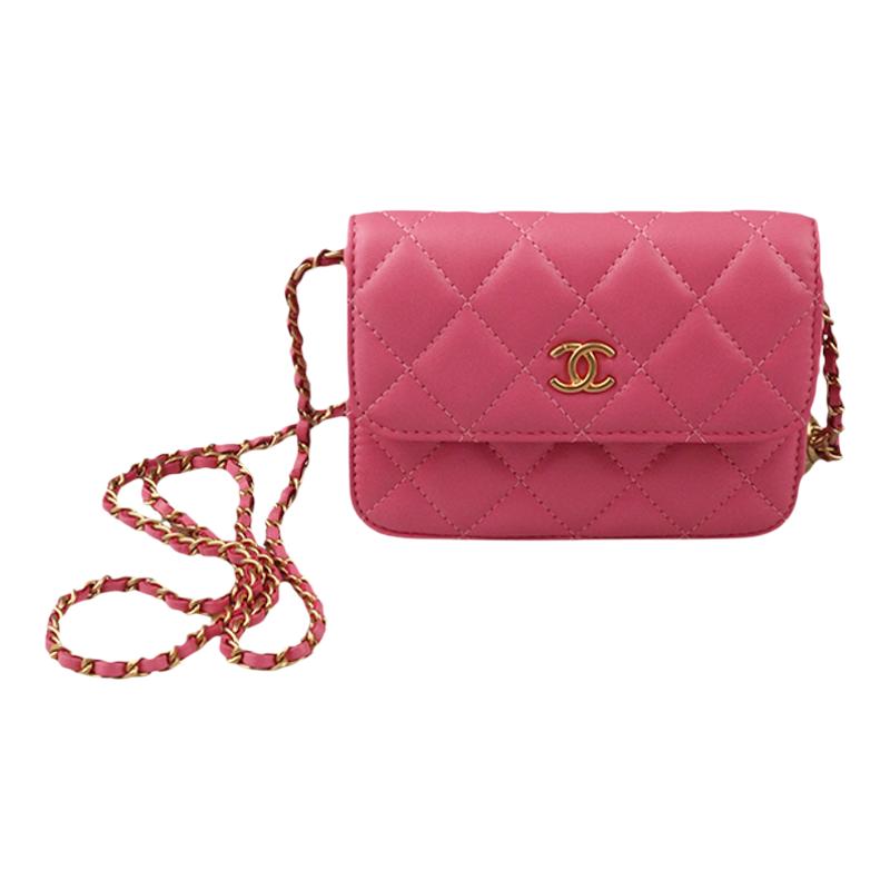 【自营】中古「9.0新」CHANEL香奈儿小金球挎包粉色羊皮链条包
