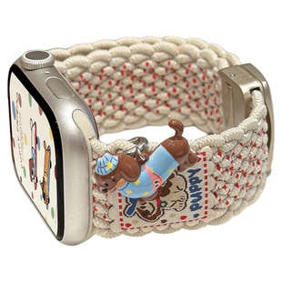 【立体挂饰】适用苹果手表S11/10尼龙编织磁吸表带applewatch9/8/7/6可爱小猫腊肠狗吊坠iWatch弹力Ultra腕带