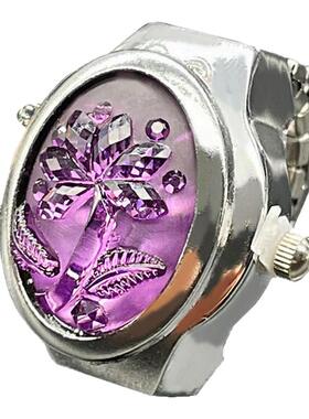 新款 【戒指表】翻盖宝石花气质个性女士学生创意戒指手表外贸直