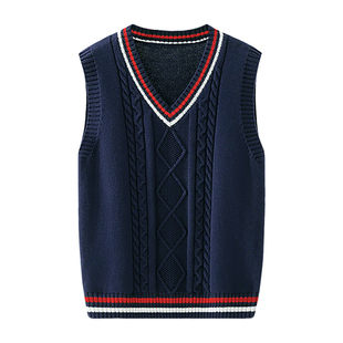 女童加绒马甲学院风毛衣女孩全棉坎肩小学生校服儿童针织毛线背心