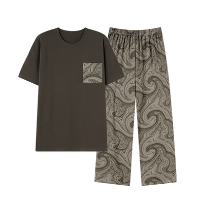 莫代尔睡衣男春夏纯棉短袖长裤