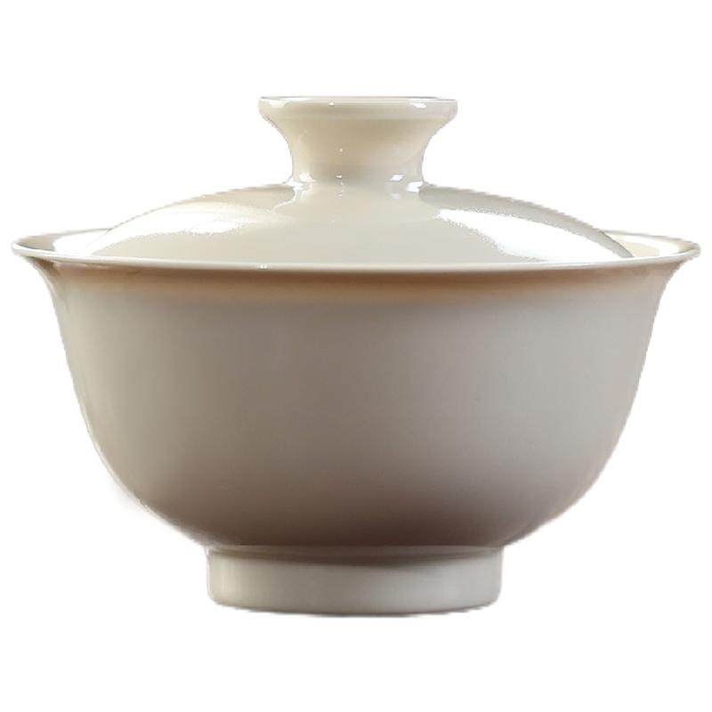 牙黄釉手工盖碗景德镇高温茶器