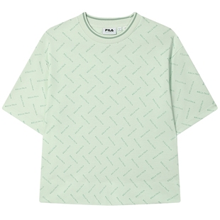 FILA Emerald斐乐女子针织短袖衫2025夏新款时尚满印休闲宽松T恤