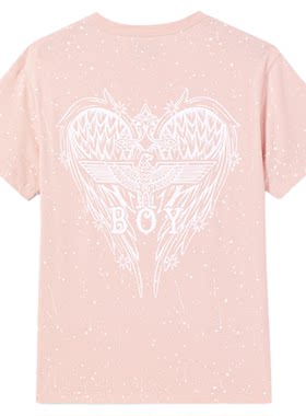 BOYLONDON夏季情侣款粉色爱心翅膀印花针织短袖T恤上衣N01905