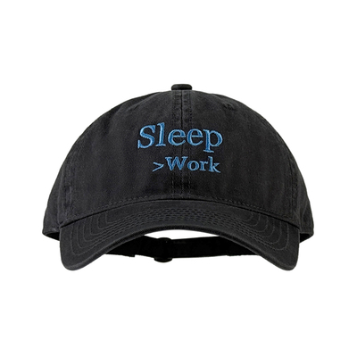 现货 Sleep大于work字母刺绣棒球帽男女软顶全棉个性标语鸭舌帽潮