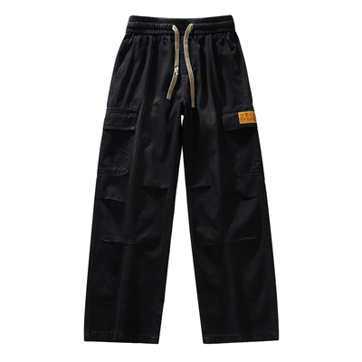 美式复古工装风黑色阔腿牛仔裤男