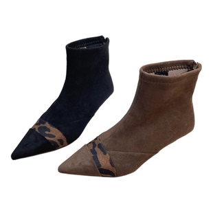 裕达2025冬新款尖头豹纹短靴女细跟尖头磨砂低跟加绒瘦瘦靴25150