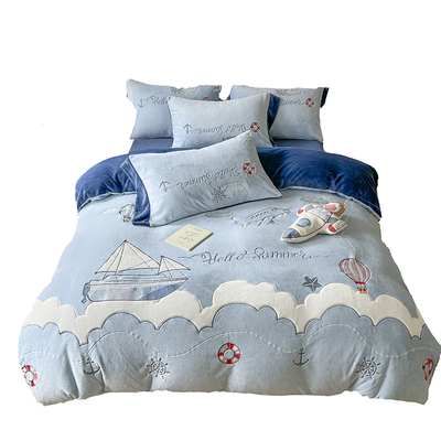 冬季四件套牛奶绒加厚床单款卡通