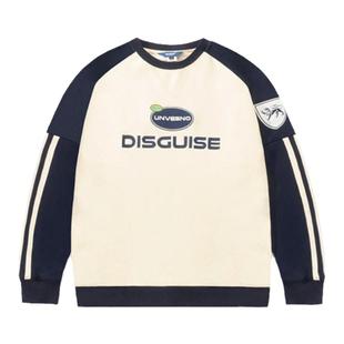 Unvesno (UN) 秘密训练-绣花杠条拼色插肩运动卫衣学院派早春服装