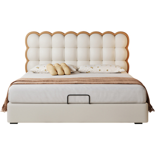 麻大师法式复古真皮床儿童床女孩简约现代实木饼干床网红软包床