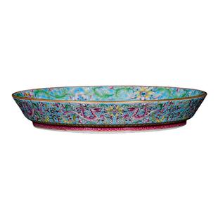 钟家窑陶瓷茶盘景德镇珐琅彩松石绿釉圆形小型干泡台家用功夫茶具