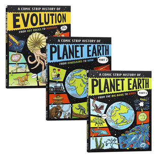 科学漫画历史篇3册 英文原版绘本 A Comic Strip History of Planet Earth Part Evolution 地球漫画史 从大爆炸到鸟类 恐龙到现代