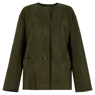 曼加塔【羔羊皮·石绿】早秋新款新中式女装羊皮植鞣皮衣外套