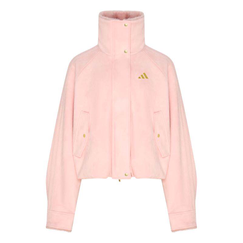 短款宽松休闲绒面运动高领保暖加绒夹克外套女秋冬adidas阿迪达斯