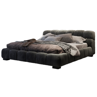 网红泡芙床布艺床意式双人床1.8米主卧大床布床ins奶油风现代简约