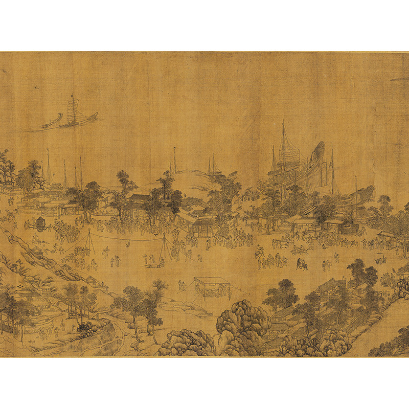 高清复制王振鹏江山胜览图山水画