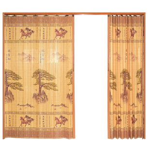 印花竹帘推拉门折叠门隔断帘子屏风竹门帘家用隔断装饰门帘