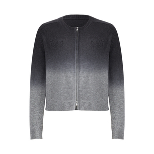 IAmMIX27渐变色圆领针织开衫女简约印染双拉链保暖绵羊毛休闲上衣