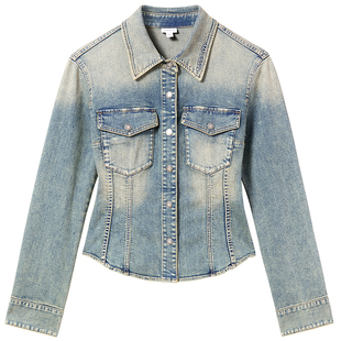 【Bella Hadid同款】Miss Sixty2025春秋新款牛仔衬衫女收腰短款