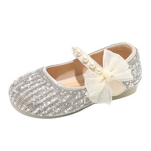 FVM女宝白色水晶鞋儿童小皮鞋2025新款夏女童艾莎公主闪亮配礼服