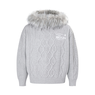 KHIAN SOON秋冬美式复古条纹麻花毛领连帽毛衣女秋冬宽松卫衣加厚