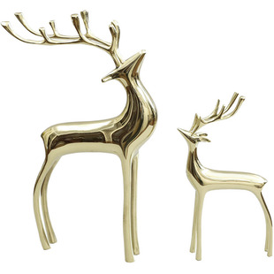 现代客厅办公室柜子小纯铜鹿摆件轻奢高级酒柜家居装饰品乔迁礼物