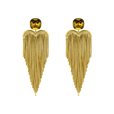 一撇一捺耳钉女摩登复古茶棕色