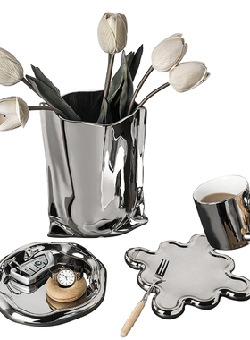 金属亮面电镀银色陶瓷摆件