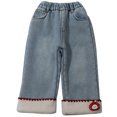 女童加绒裤子冬季一体羊羔绒加厚