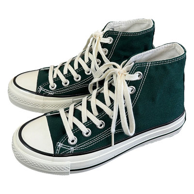 墨绿色复古休闲款男女同款帆布鞋