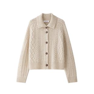 【山羊绒】羊织道碱水面包 海鸥领绞花针织衫上衣秋冬套头毛衣