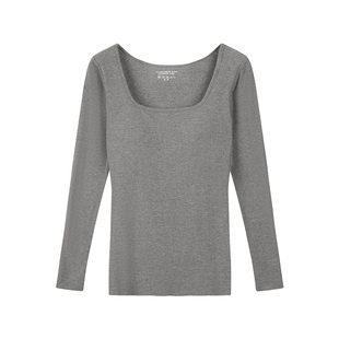 大U方领加厚加薄绒保暖修身螺纹棉发热内衣带胸垫一体打底衫秋冬