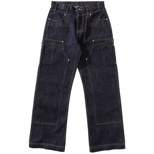 西部系列16.5OZ双膝伐木工靛蓝赤耳丹宁高腰阔腿工装裤MBBCAR窄幅