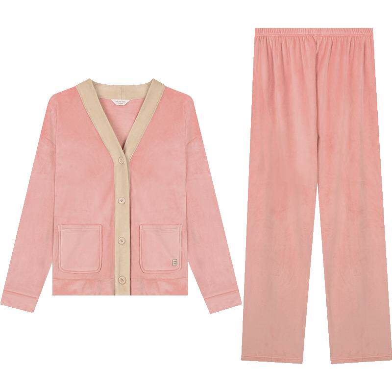 秋鹿珊瑚绒睡衣女秋冬海岛绒女款家居服冬款加厚保暖套装