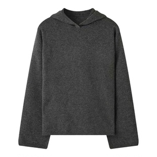 松弛慵懒~重磅纯羊毛时装廓形百搭连帽阔袖毛衣宽松针织帽衫上衣