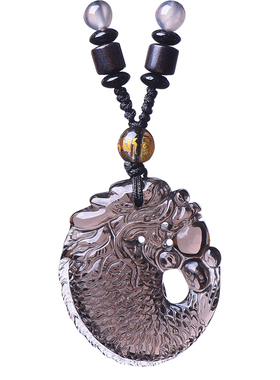 天然冰种黑曜石螭吻吊坠项链挂件