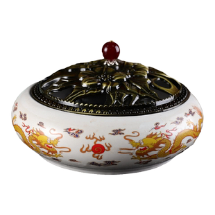 中式陶瓷香薰炉带盖家用室内沉香檀香艾草香蚊香盘香炉线香插香座