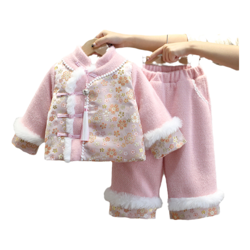 女童拜年服唐装儿童喜庆新年服套装宝宝周岁礼服加绒加厚过年服冬